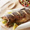 Lemon-Thyme Alaska Keta Salmon with Artichoke-Tomato Salad